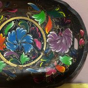 Mid-century hand-painted floral decorative tray / catchall 49 cm / 33 cm