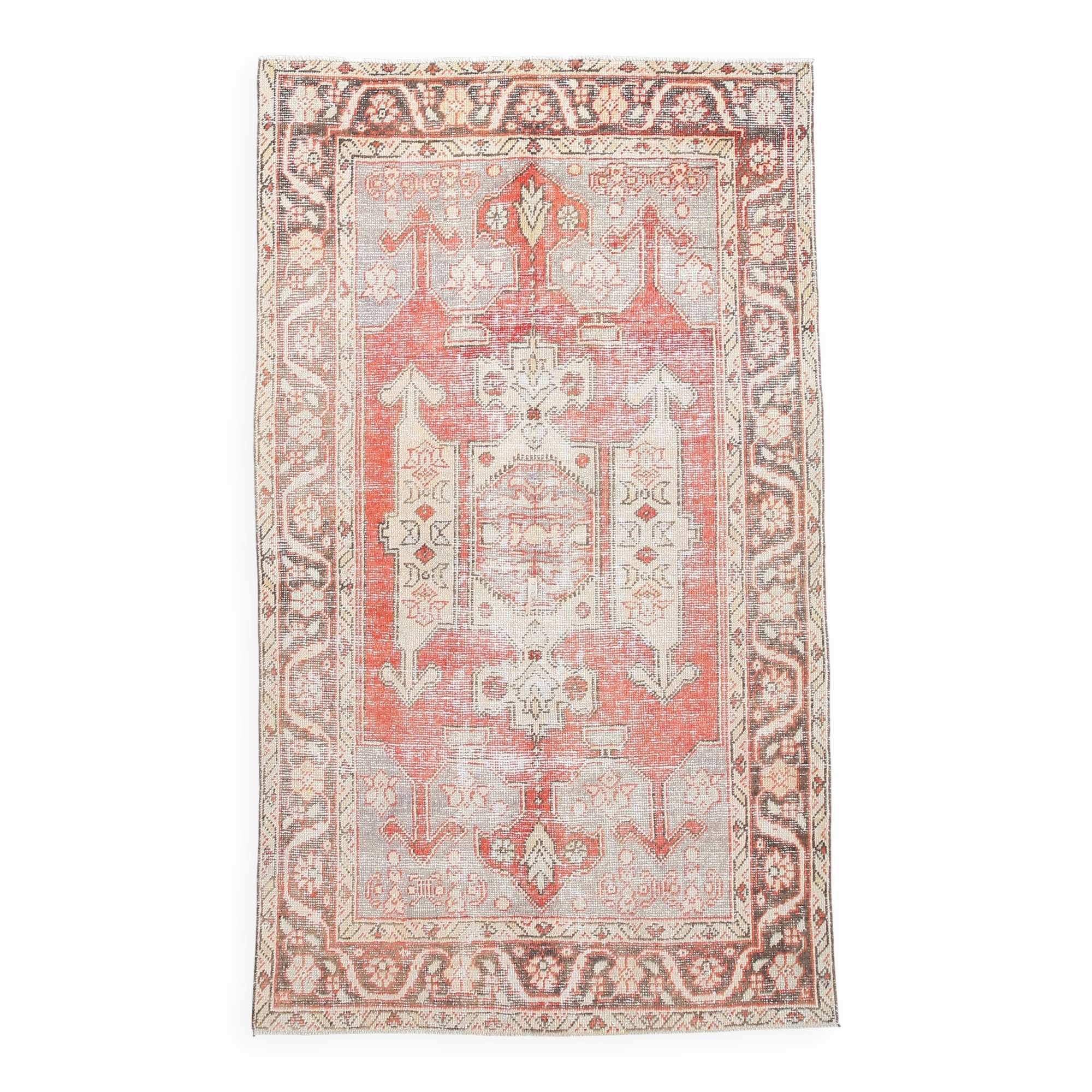 Tapis vintage à motifs orientaux rouge et crème