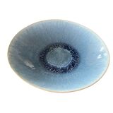Large blue artisanal ceramic shallow dish from the 20th century.