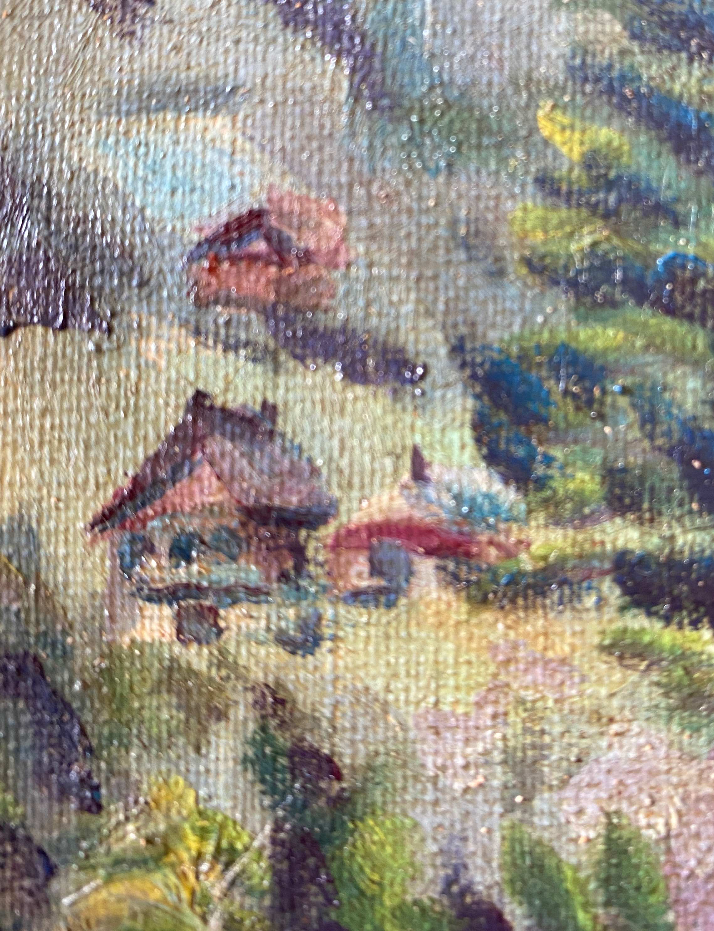 Painting "Mountain landscape" signed Sampic, artist of the Yonne 1952