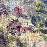 Painting "Mountain landscape" signed Sampic, artist of the Yonne 1952