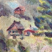 Painting "Mountain landscape" signed Sampic, artist of the Yonne 1952