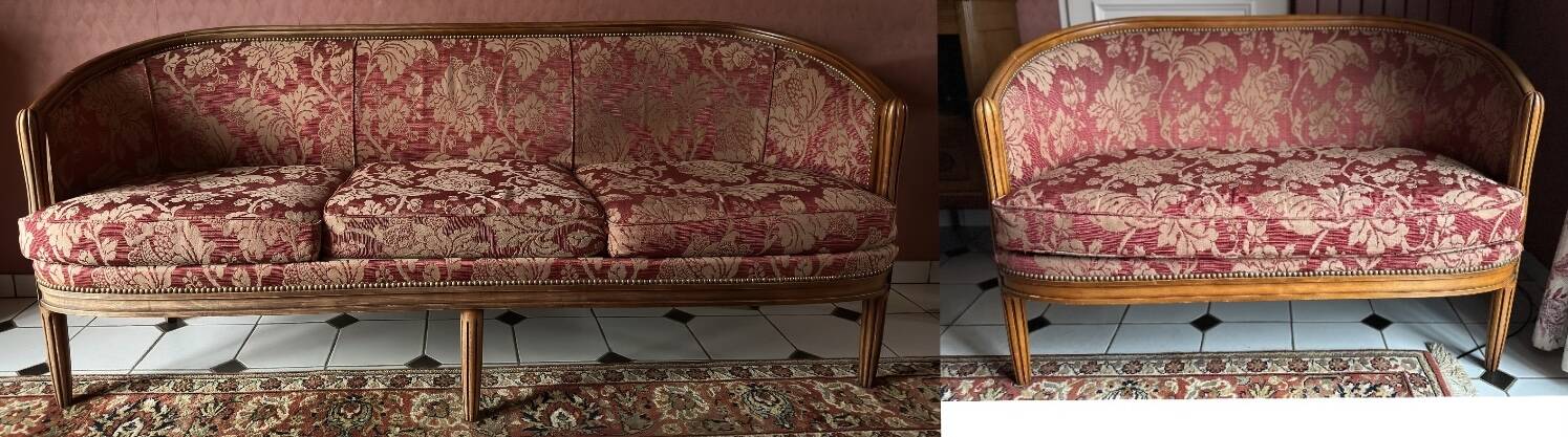 Set of Louis XVI style basket benches, 2 and 3 seats
