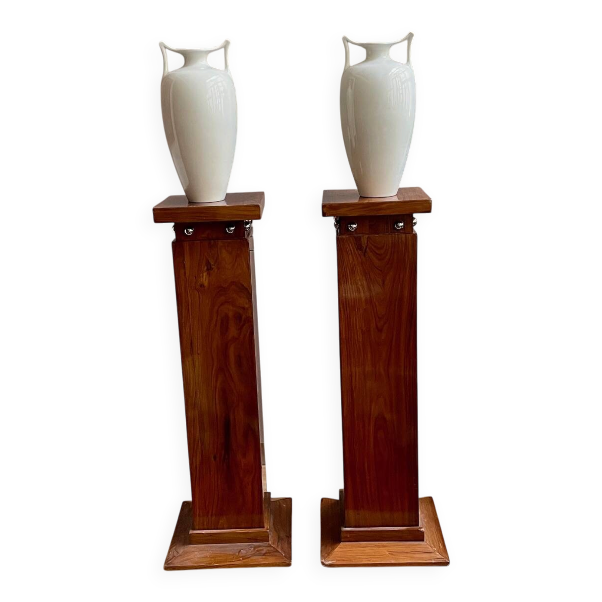 Paire de colonnes / sellettes Art Déco en palissandre  et chrome