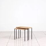Nesting tables in metal / rattan by Carl Auböck