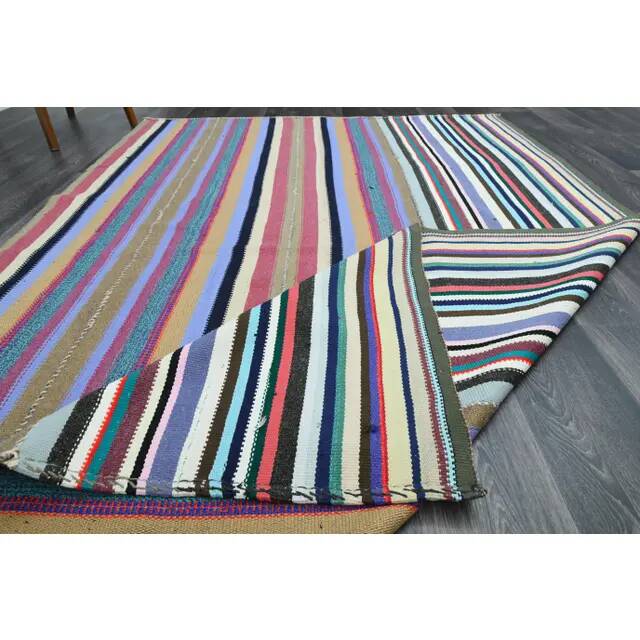 1970s Vintage Turkish Oushak Handmade Wool Cotton Blue Area Rug 179x276