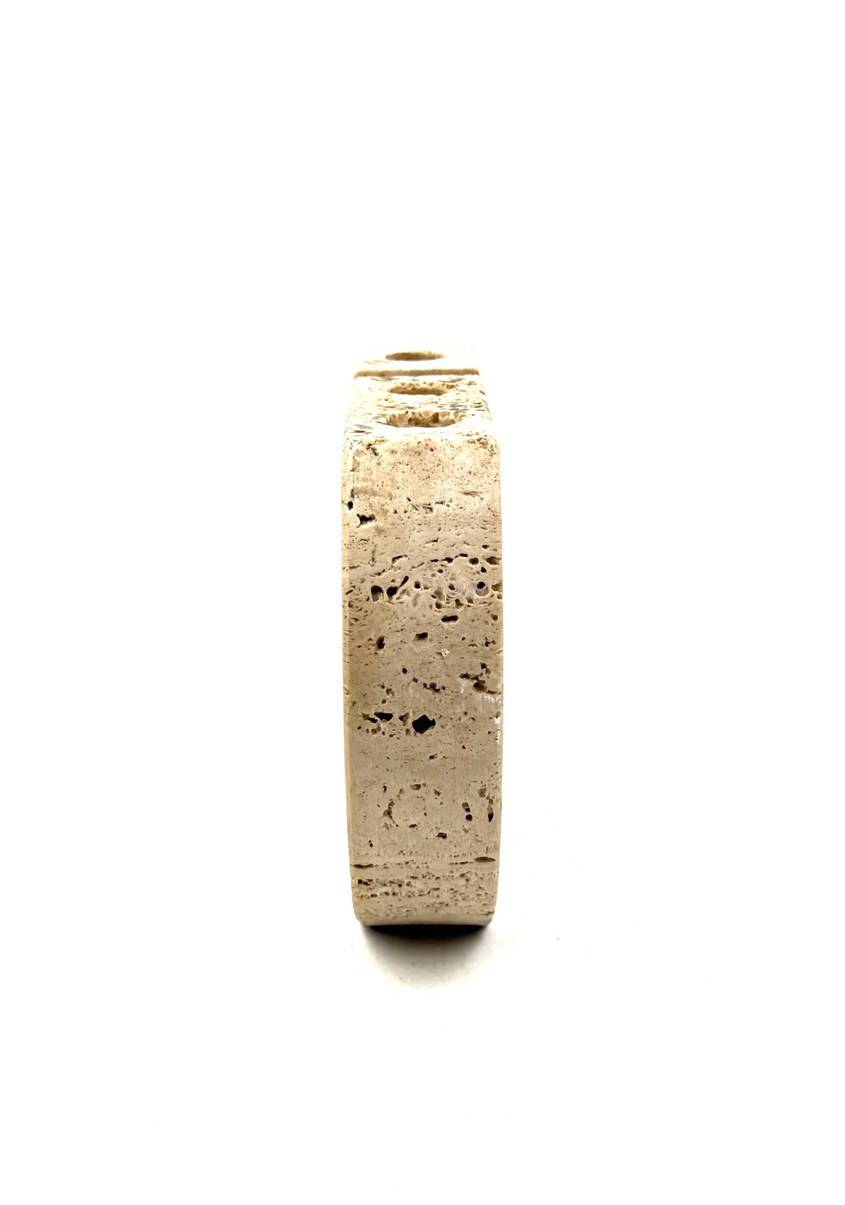 Enzo Mari, brutalist travertine candle holder, Fratelli Mannelli Italy 1970