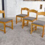 4 Chaises en Orme Vintage 1970 / 1980, 4 sièges en bois massif blond