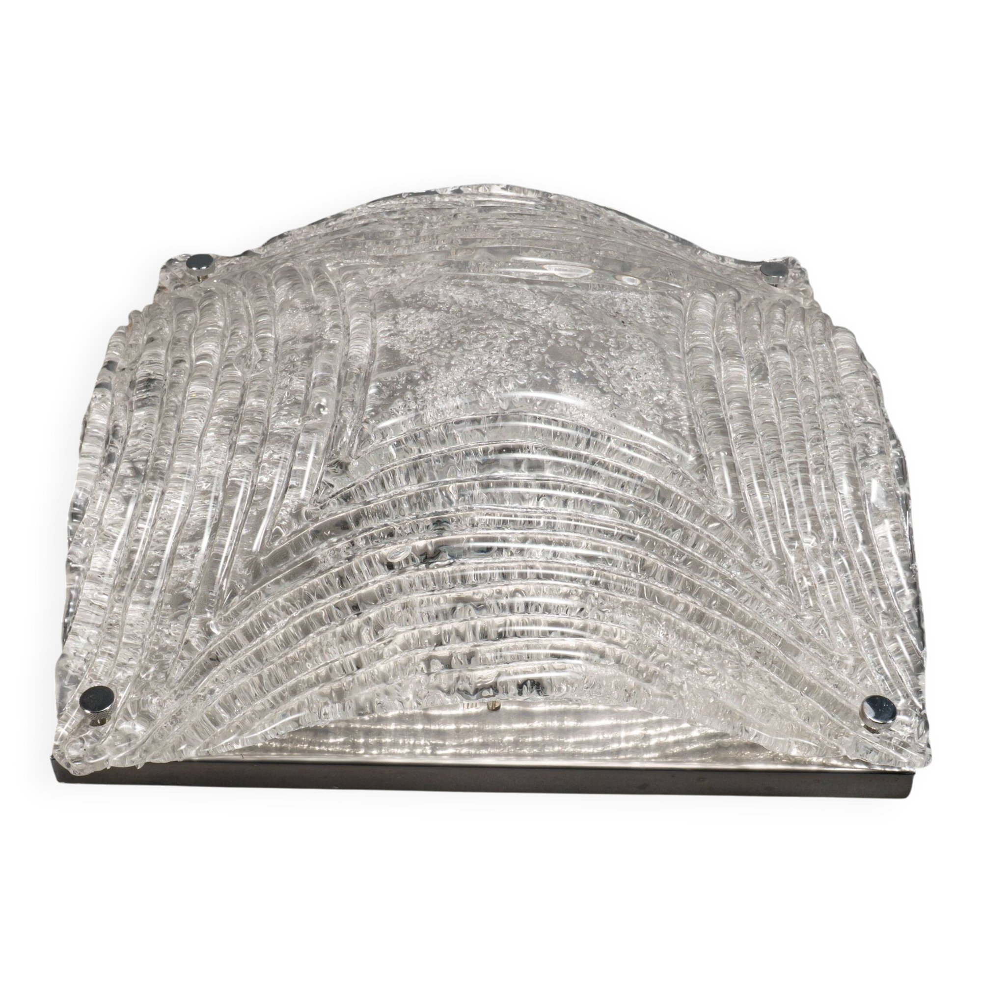 XL Vintage 1970s Italian Ice Glass & Chrome Wall Sconce / Ceiling Flush Lam