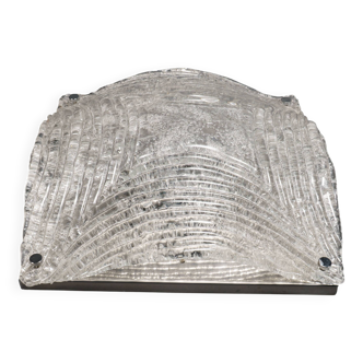 XL Vintage 1970s Italian Ice Glass & Chrome Wall Sconce / Ceiling Flush Lam