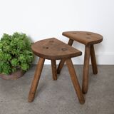 Set of 2 wooden tripod stools