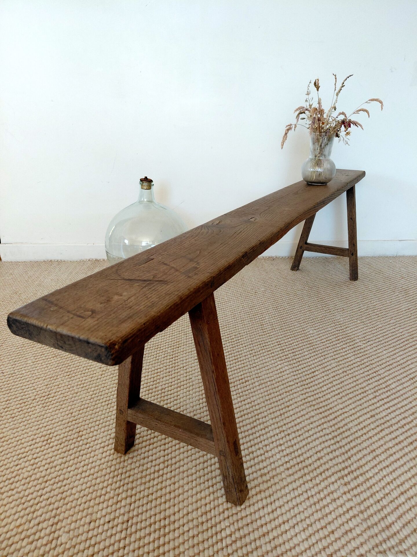 Large raw workshop bench with dowels - wabi-sabi spirit 175 cm