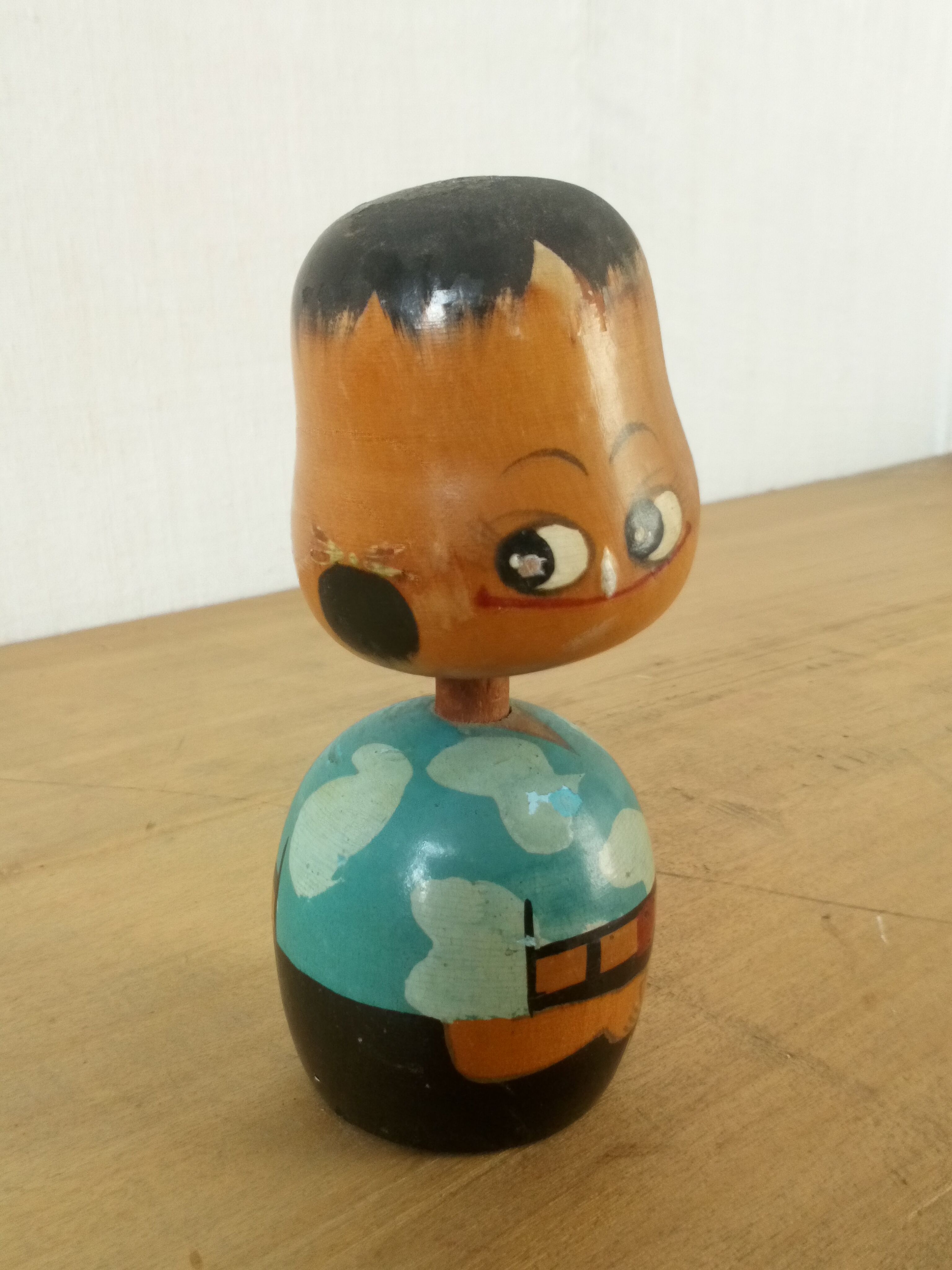 Doll wooden head on spring 1950