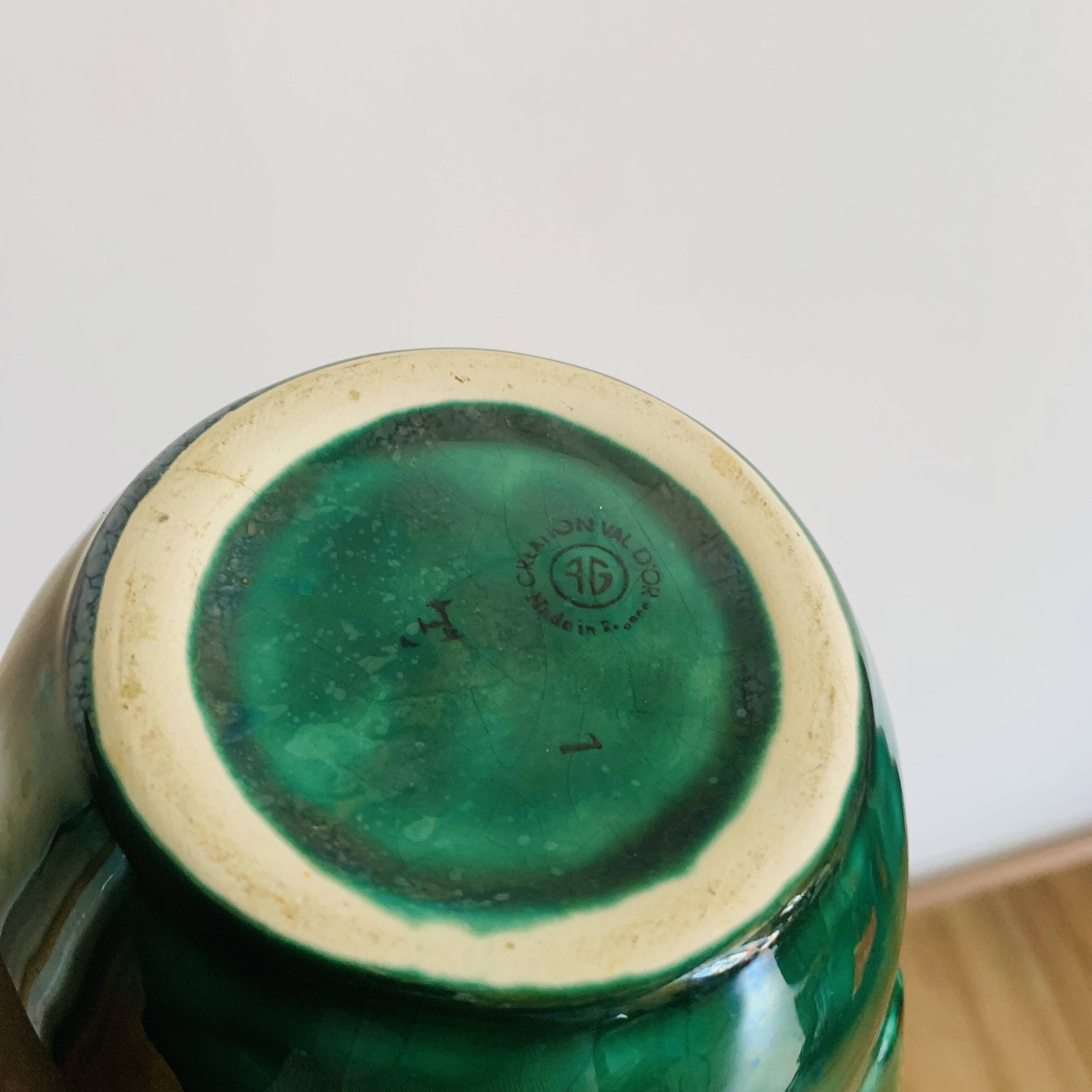 Vintage green glazed ceramic pitcher – Grandjean Jourdan Vallauris