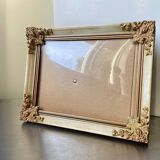 Antique wooden frame with metal gold colored details 28 cm x 22 cm convex glass