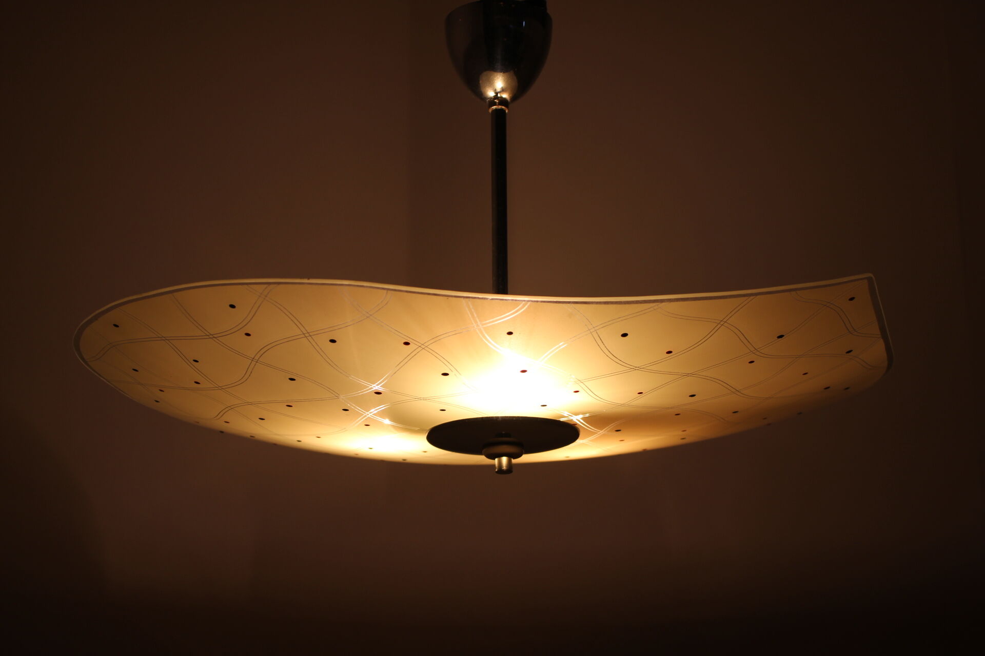 1960s Pendant Light Glass/Chrome, Czechoslovakia