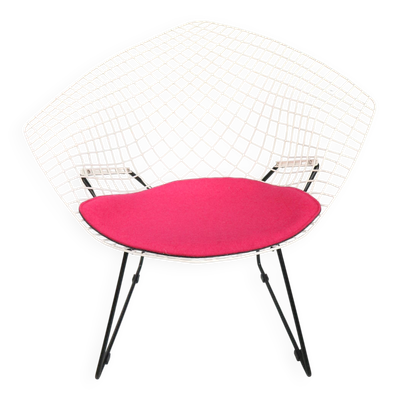Chaise Diamond de Harry Bertoia en métal blanc et noir et assise neuve années 1960