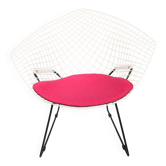 Chaise Diamond de Harry Bertoia en métal blanc et noir et assise neuve années 1960