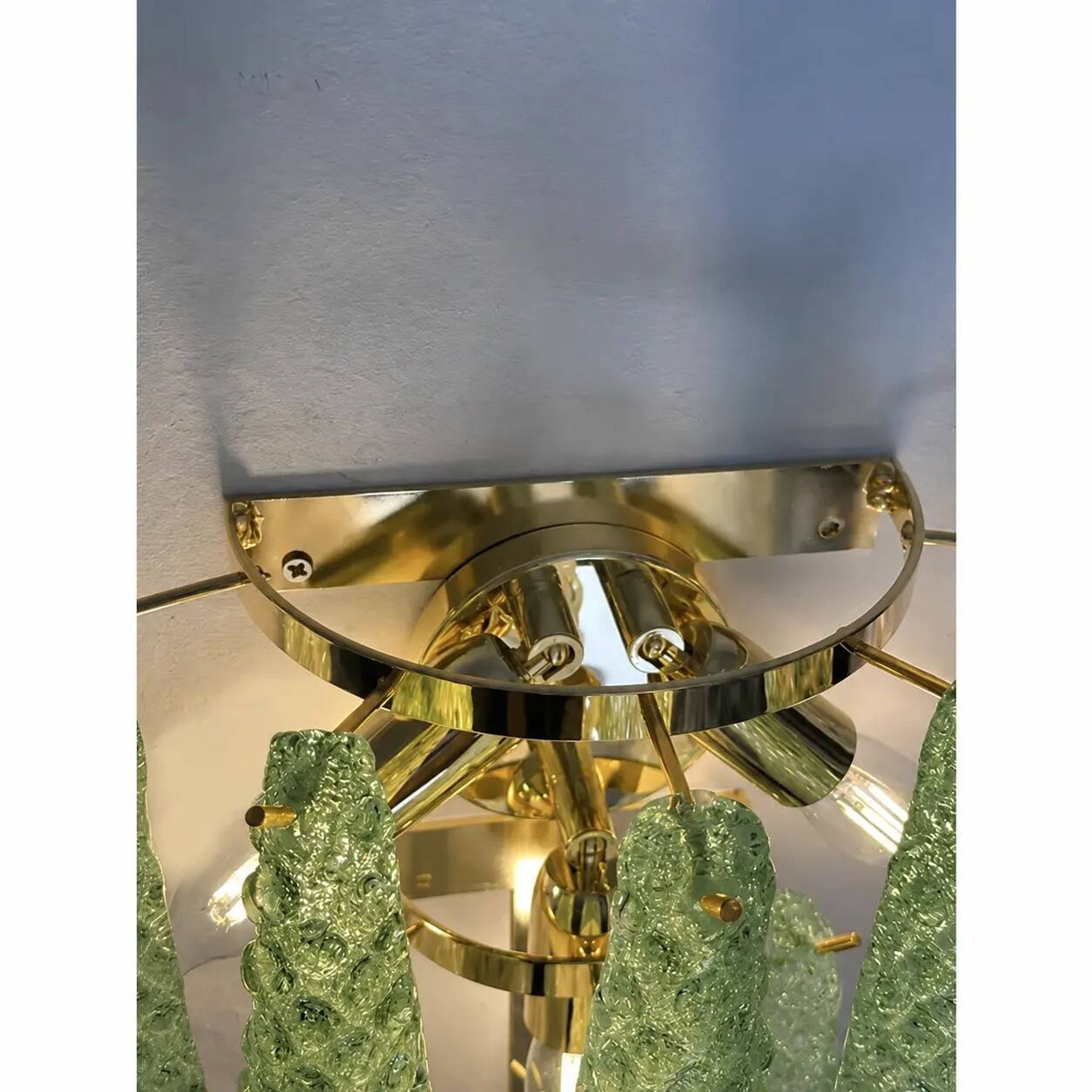 Graniglia Green “Conchiglie” Murano Glass Gold Wall Sconce by Simoeng Lot o