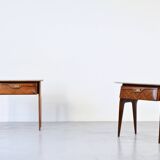Set of 2 Italian Midcentury Rosewood and carrara bedsides tables