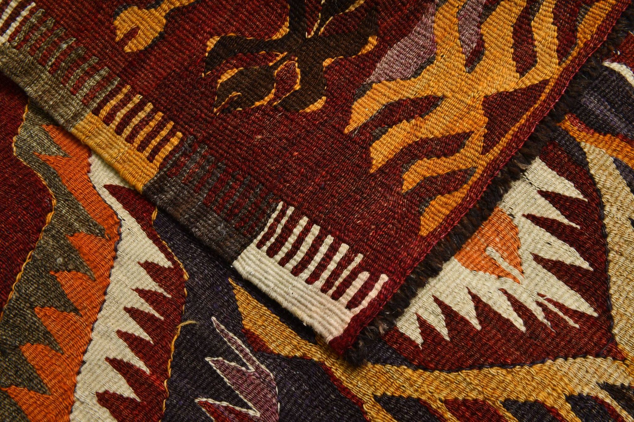 5x9 Dark Red & Cream Turkish Antique Kilim Rug, 150x271Cm