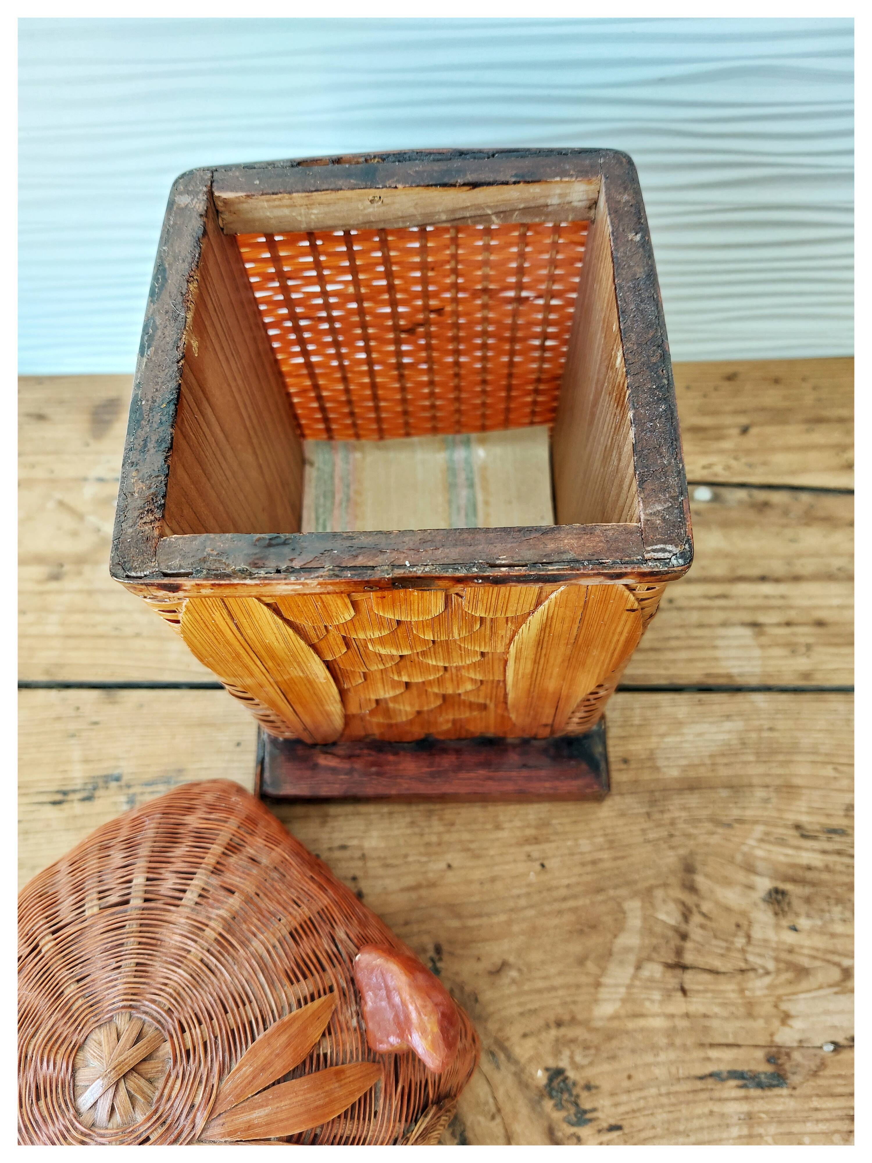 Boîte bois déco rotin