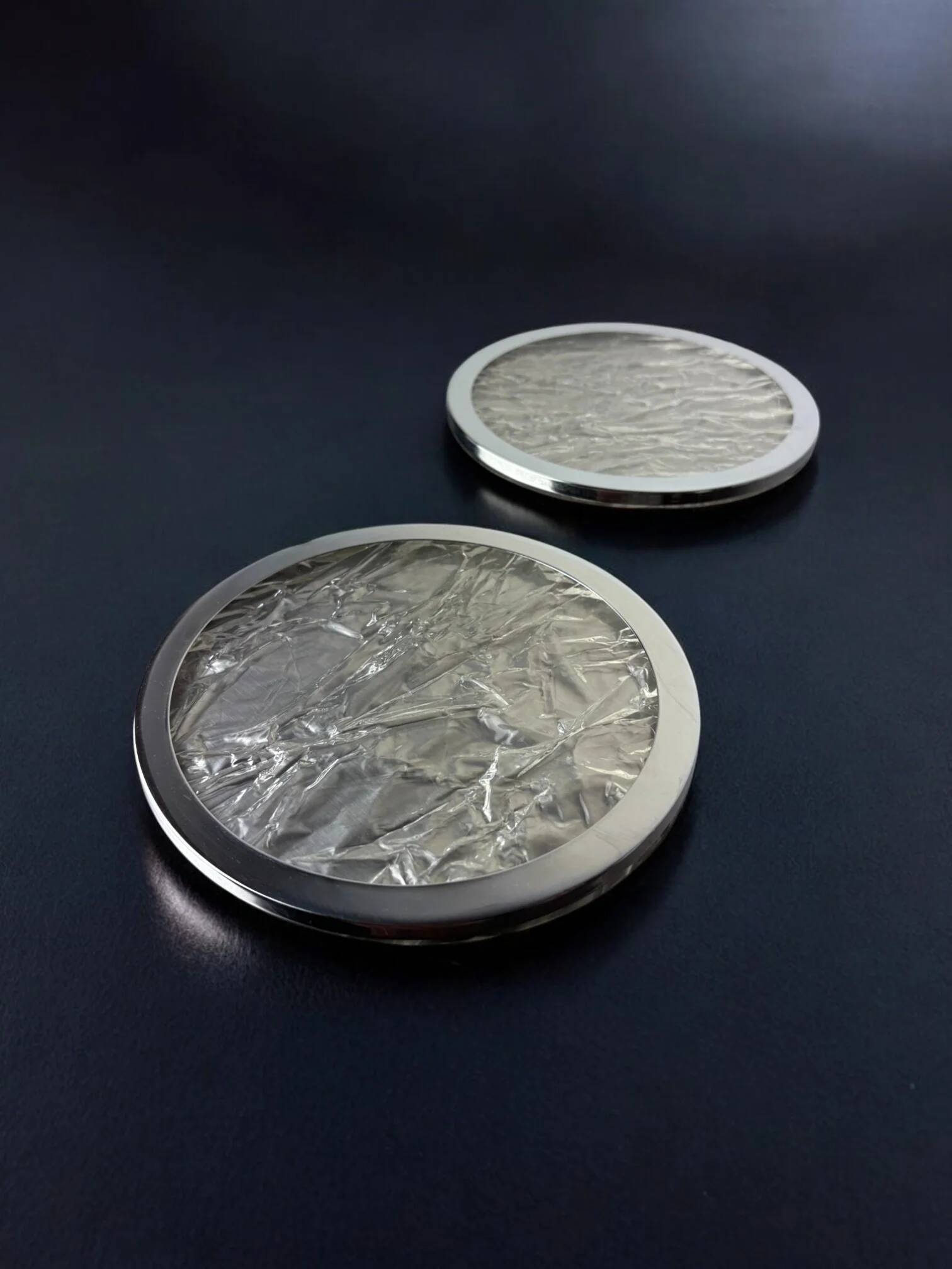 Willy Rizzo style ice effect lucite bottle coasters, set of 2, Italy, circa 1970s