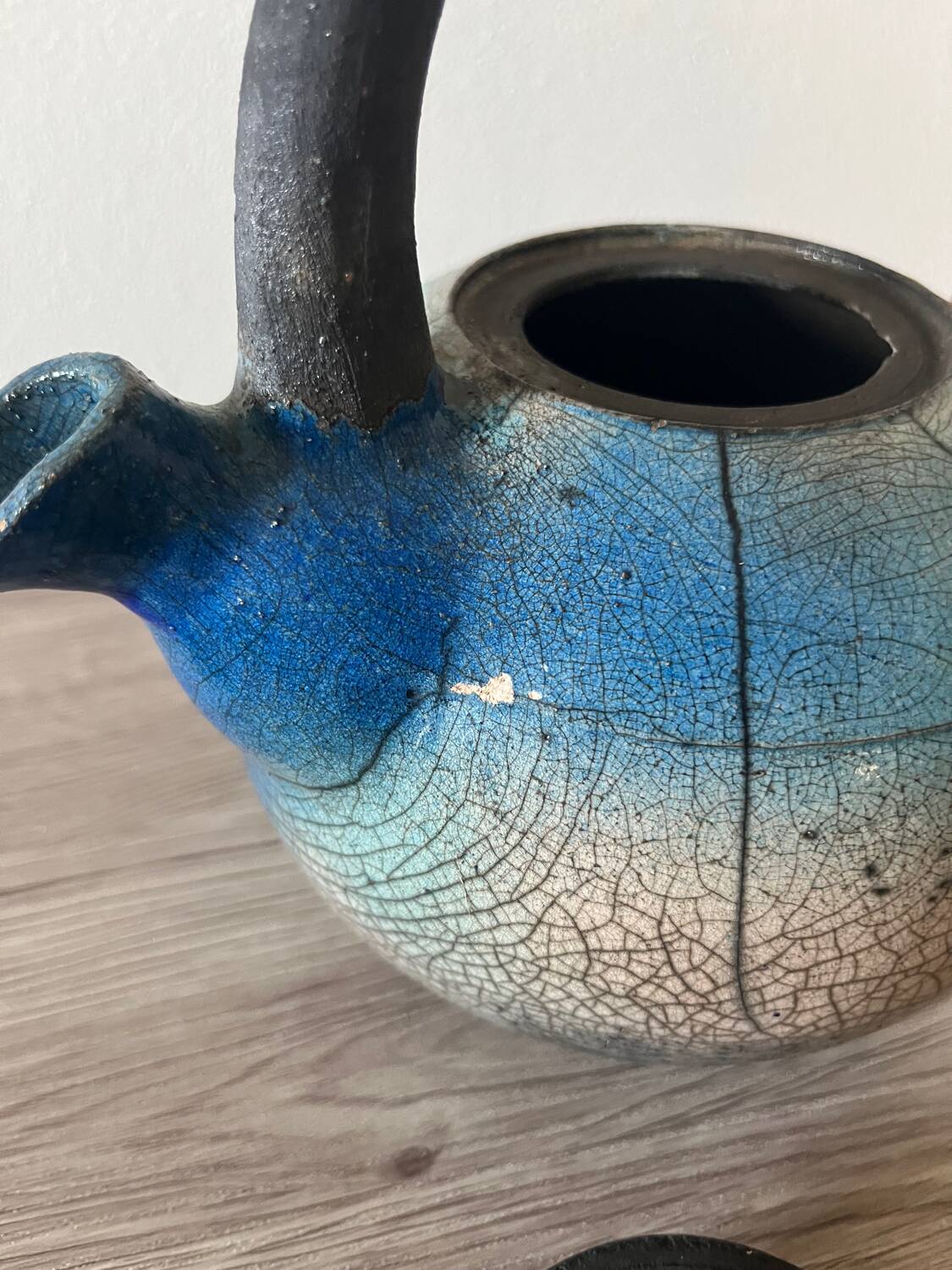 Handcrafted blue raku ceramic teapot – high handle Japanese design
