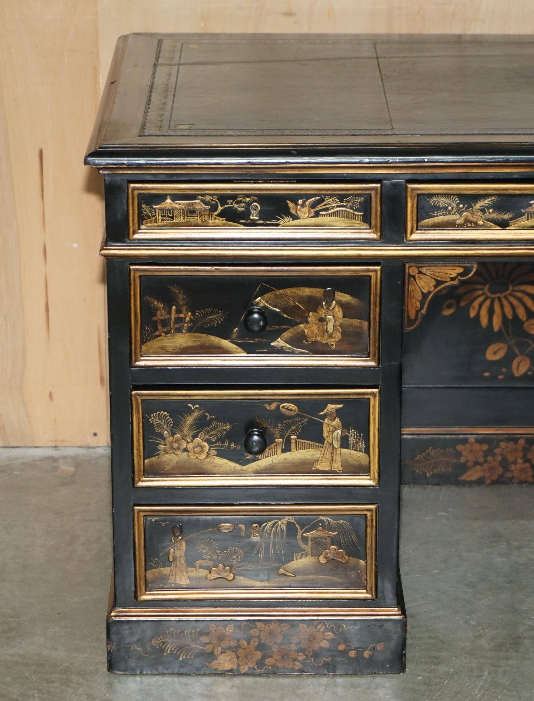 Chinese Bureau Chinoiserie 19th Century Napoleonic Leather