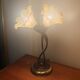 Double flower lamp Art Nouveau – Intertwined brass stems & art glass type