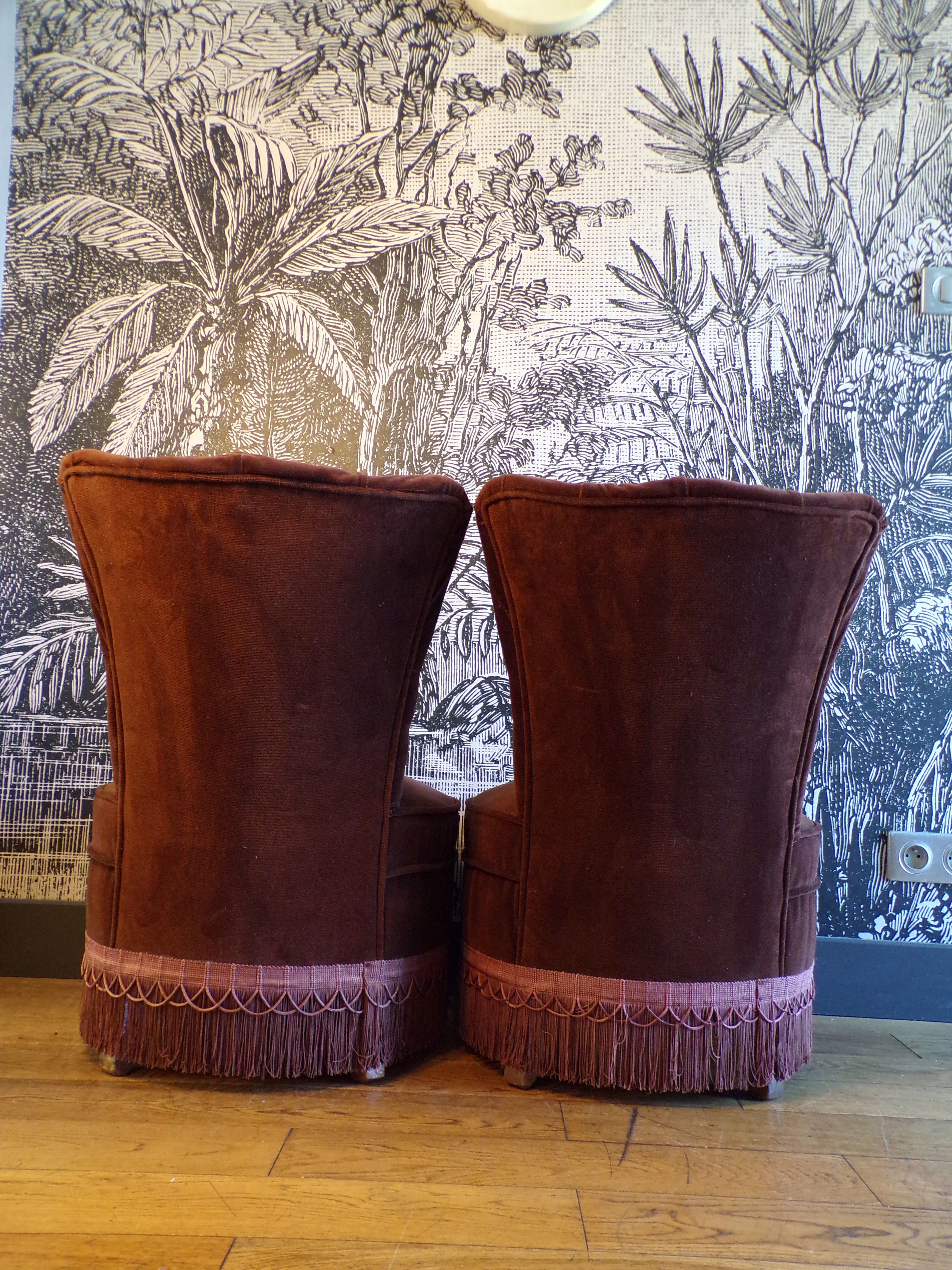 Pair of velvet toad armchairs
