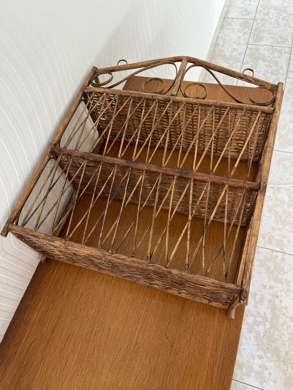 Vintage wicker wall shelf