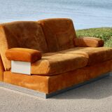 Canapé orange cuir suédé et acier. Circa 1970