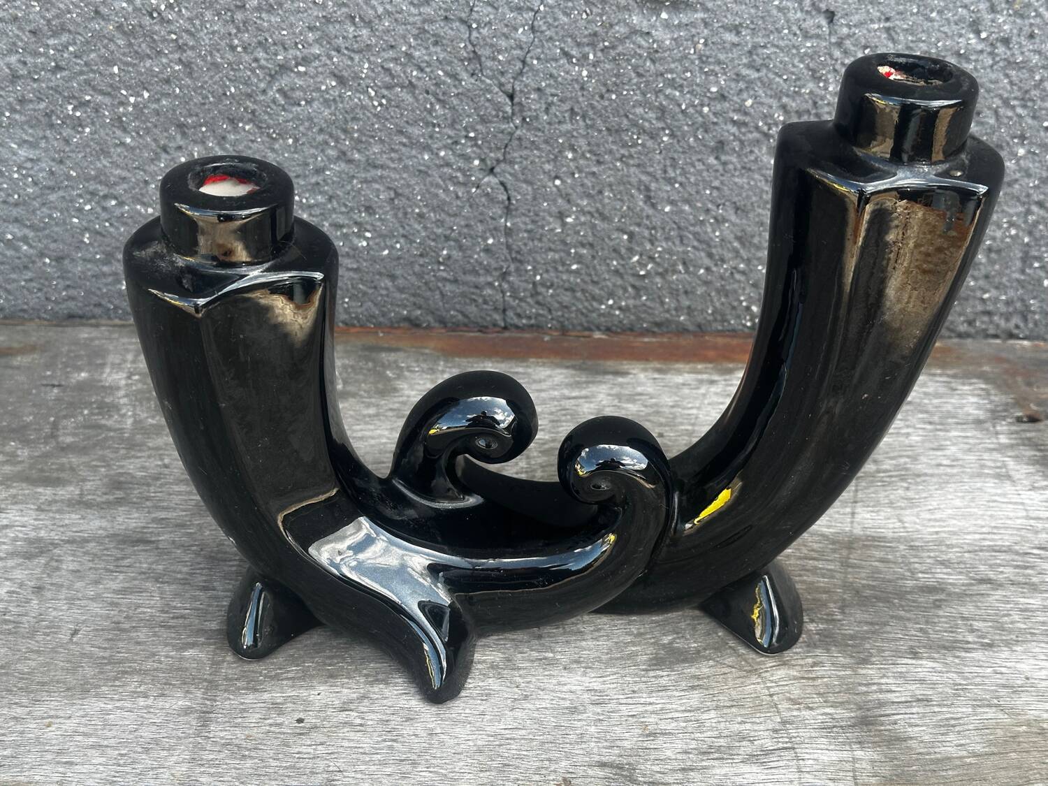 Vallauris Black Ceramic Candle Holder from the 50s