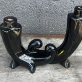 Vallauris Black Ceramic Candle Holder from the 50s