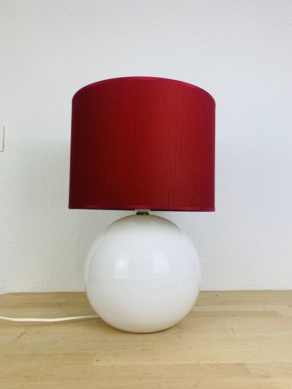 Lampe boule céramique blanche et rouge, années 80