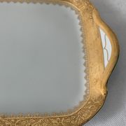 Cake service 6 dessert plates and 2 dishes Georges Boyer porcelain Limoges 1950