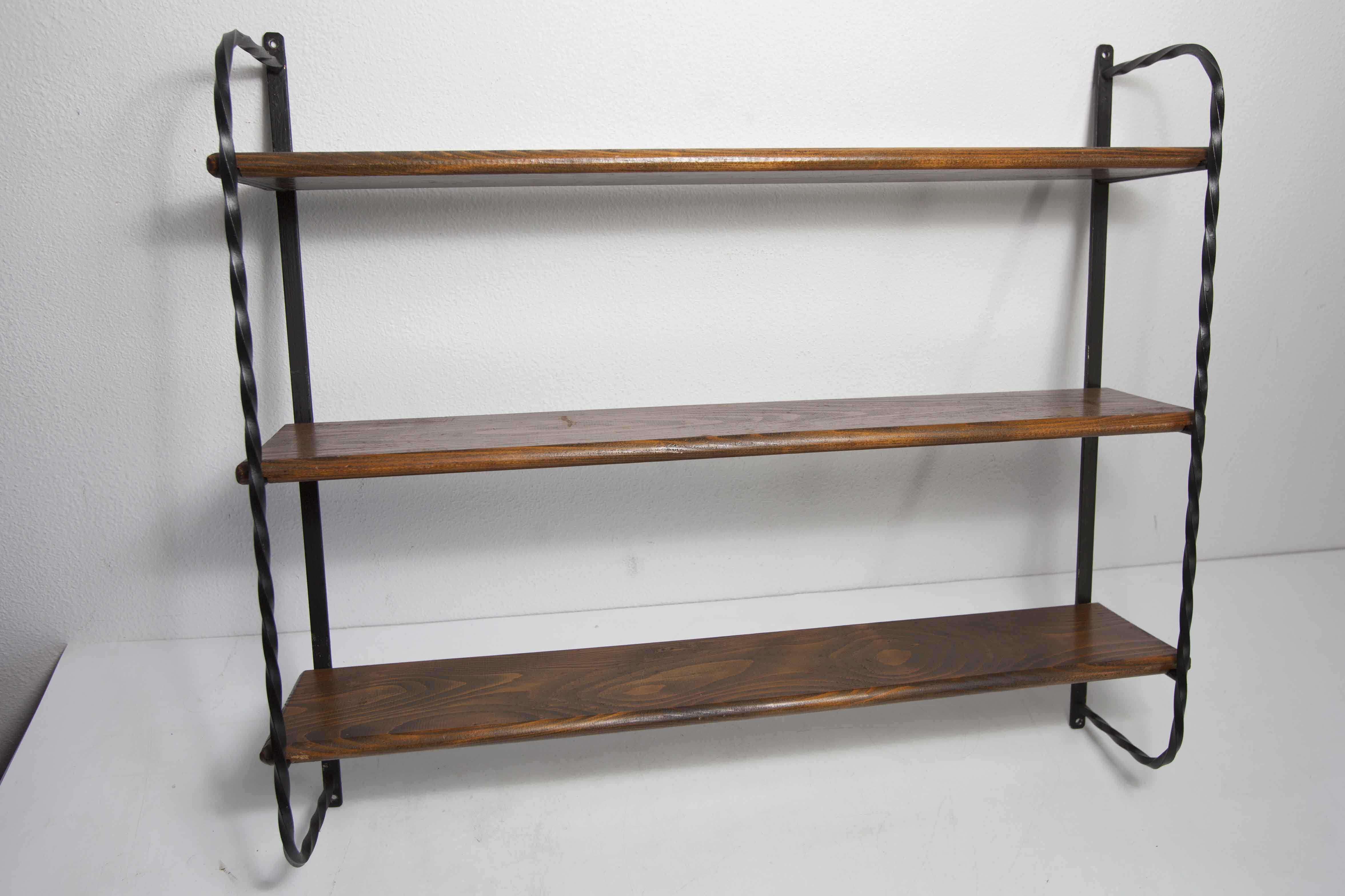 Wall shelf string 1960 3 solid wood tops black and brown