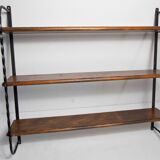 Wall shelf string 1960 3 solid wood tops black and brown