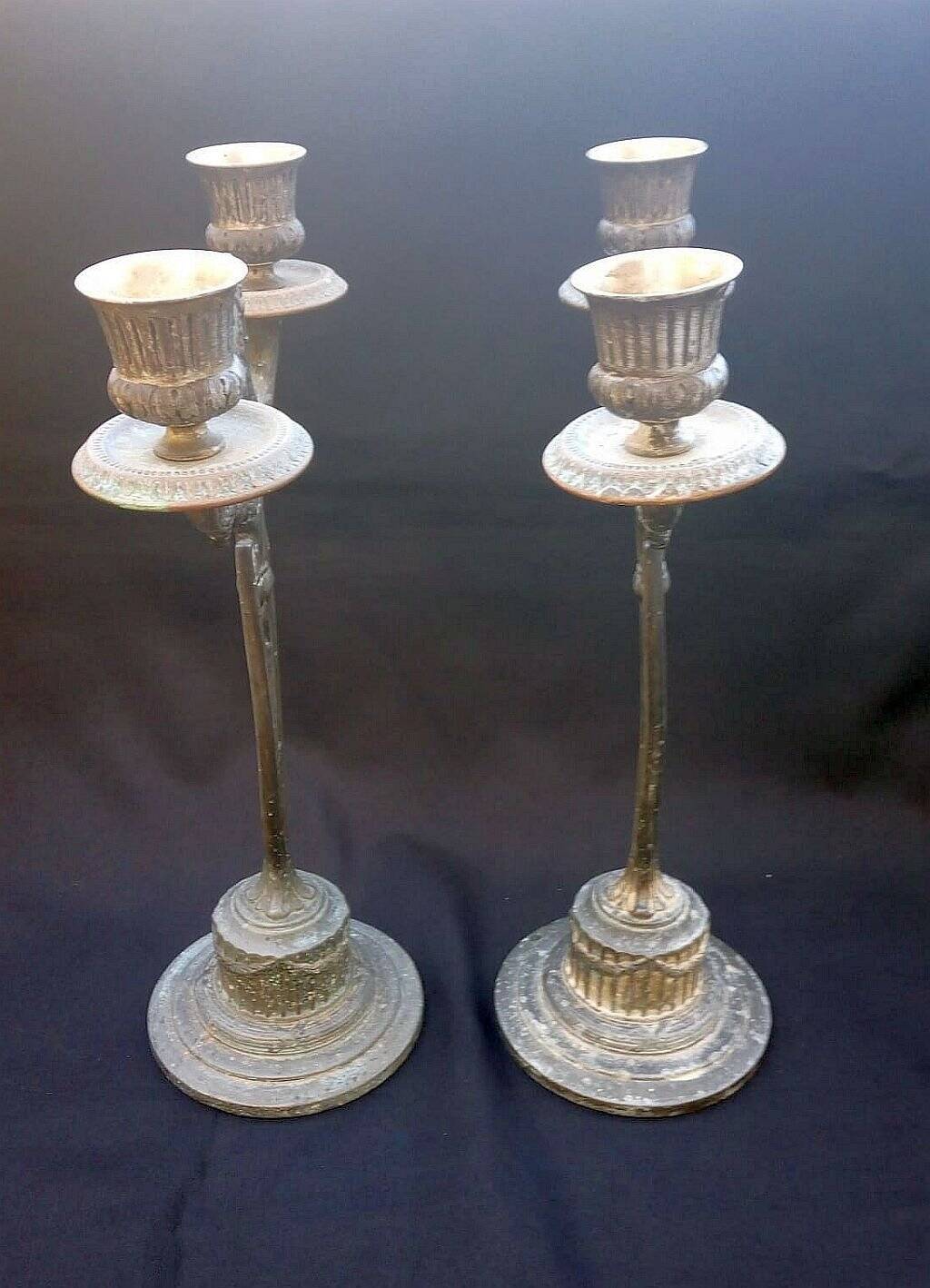 WMF Antique Art Nouveau Candlestick Pair Jugendstil  Germany
