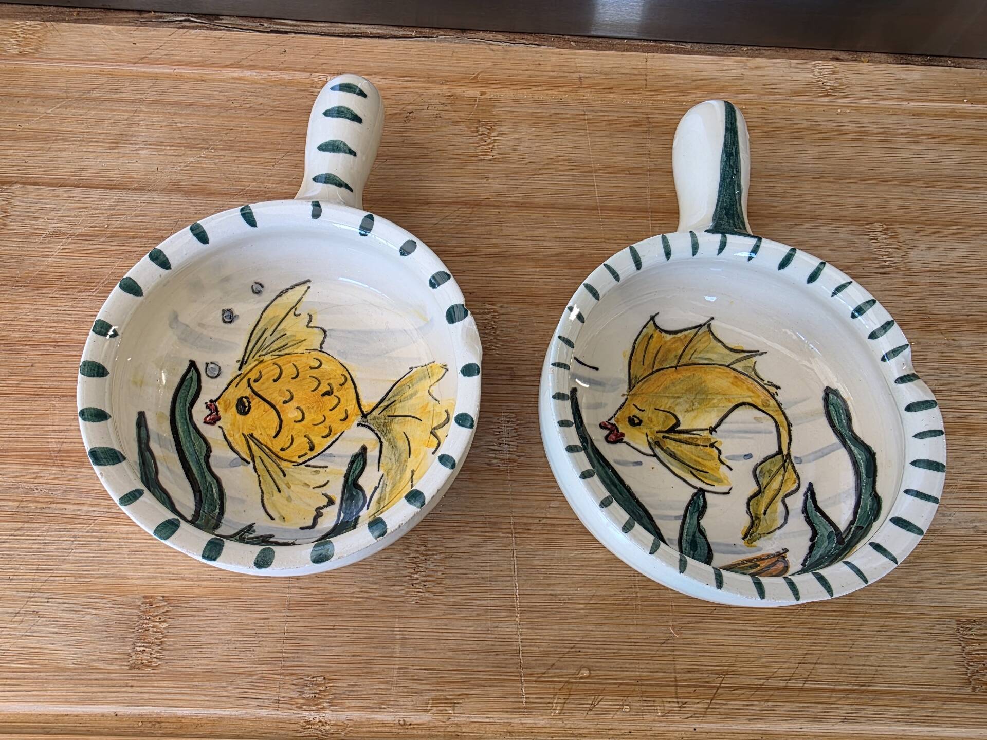 Duo de coupelles ramequin poisson Vallauris vintage Rubino