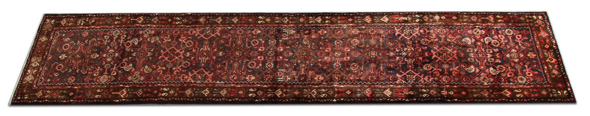Vintage Oriental Herati Wool Runner Rug, Handwoven Long Hallway Carpet, 87 x 420