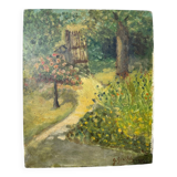 Garden landscape in oil signed