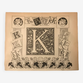 Lithograph engraving board alphabet letter K