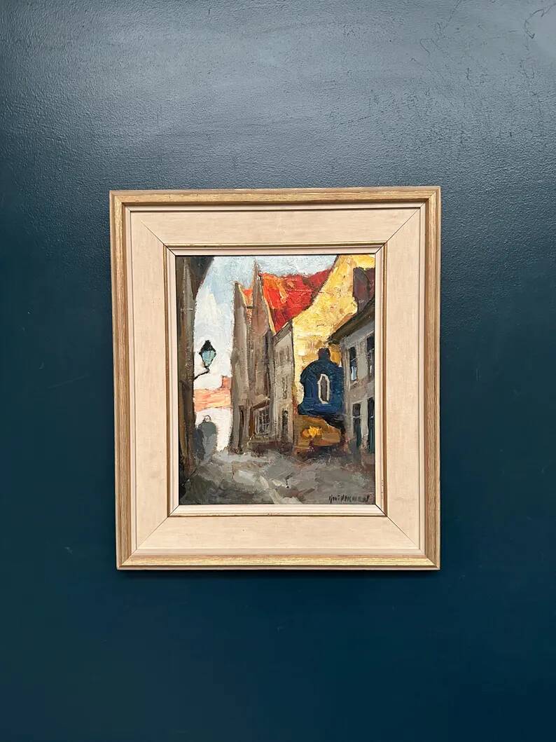 Original Swedish Oil on Panel - "Alley" by Knut Norman - Signed - Vintage and Framed - 59 × 46 cm (23.2" × 18.1")