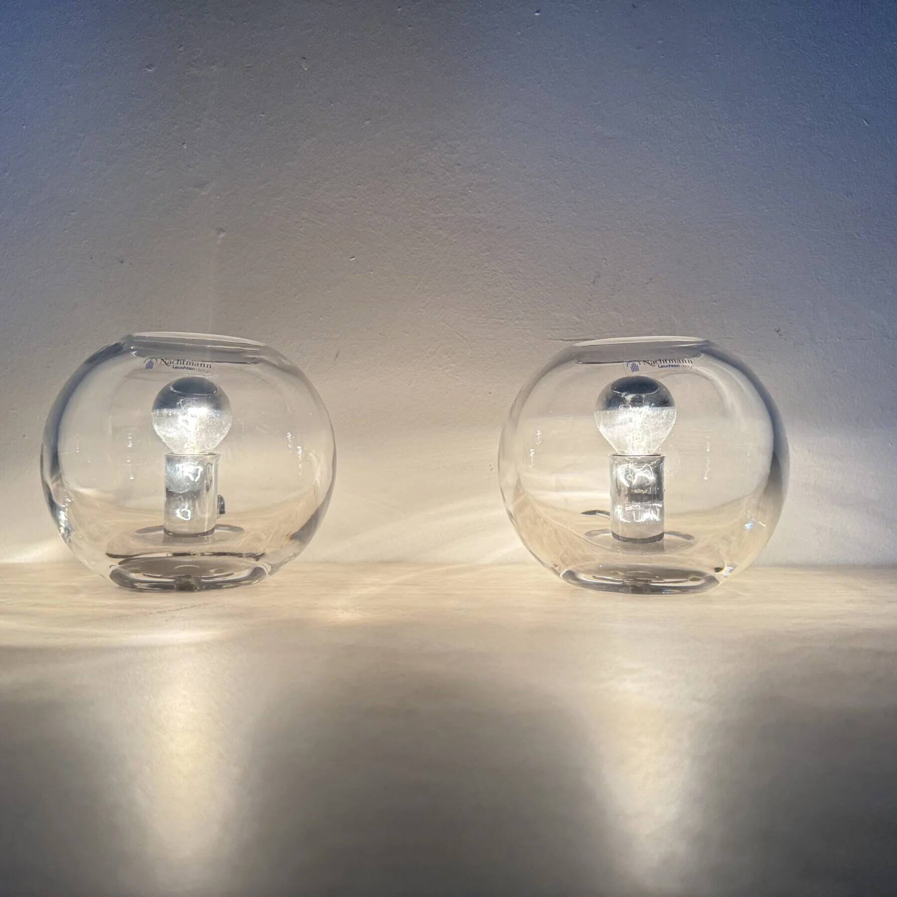 Pair of Nachtmann Leuchten design sphere crystal table lamps, 1970s