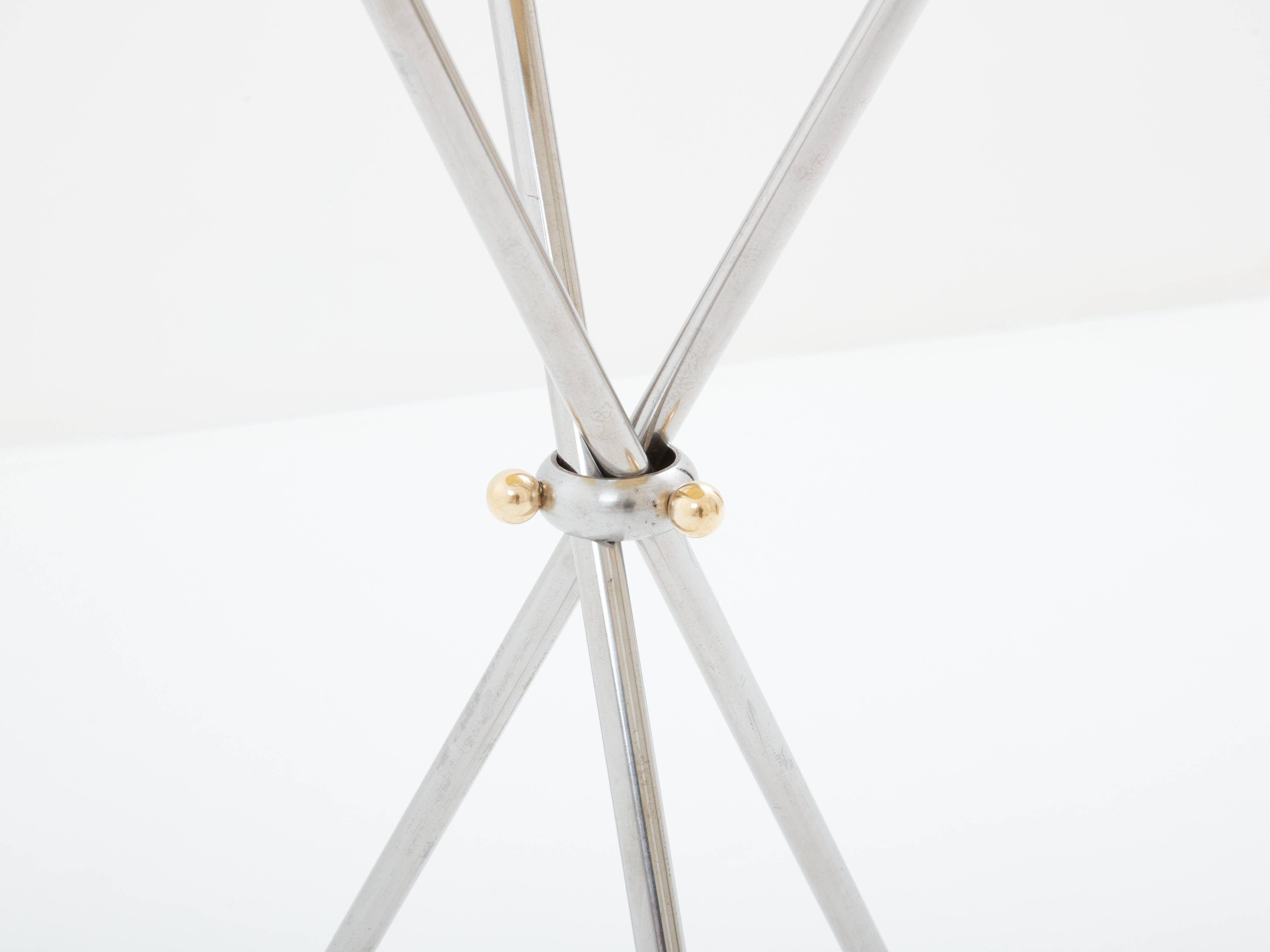 Brass steel pedestal table with removable top signed Alberto Orlandi 1970