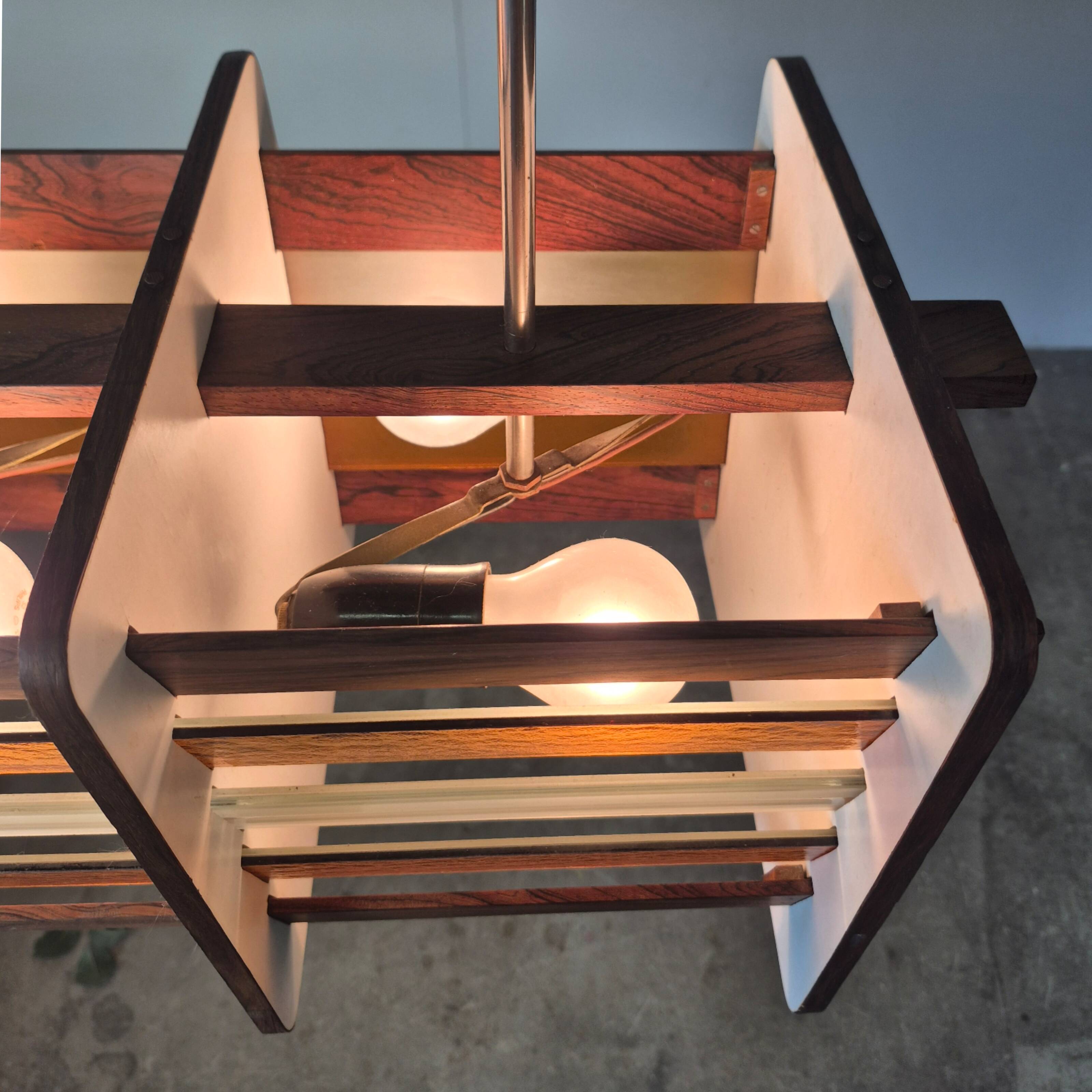 Mid century handcrafted wood and glass chandelier: Netherlands 1960s