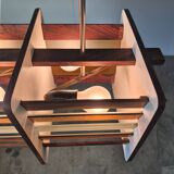 Mid century handcrafted wood and glass chandelier: Netherlands 1960s