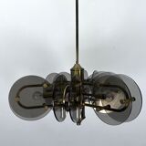 Postmodern brass and thick glass chandelier by Gino Paroldo. Italy 1970s